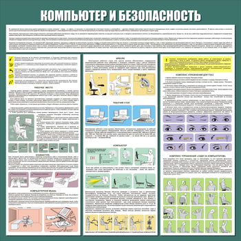 С37 Стенд компьютер и безопасность (1000х1000 мм, 3 мм, алюминиевый багет серебряного цвета) - Стенды - Стенды для офиса - Магазин охраны труда ИЗО Стиль